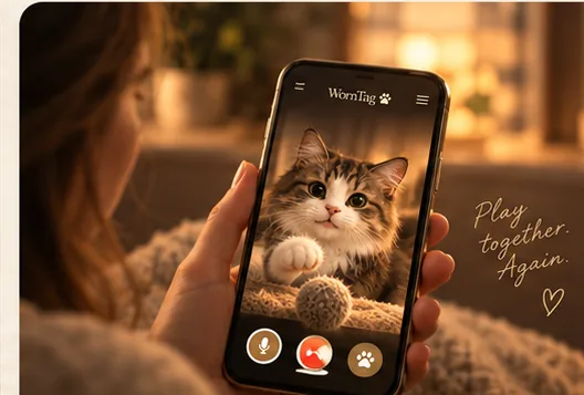 Concept image of someone interacting with a digital cat on a phone